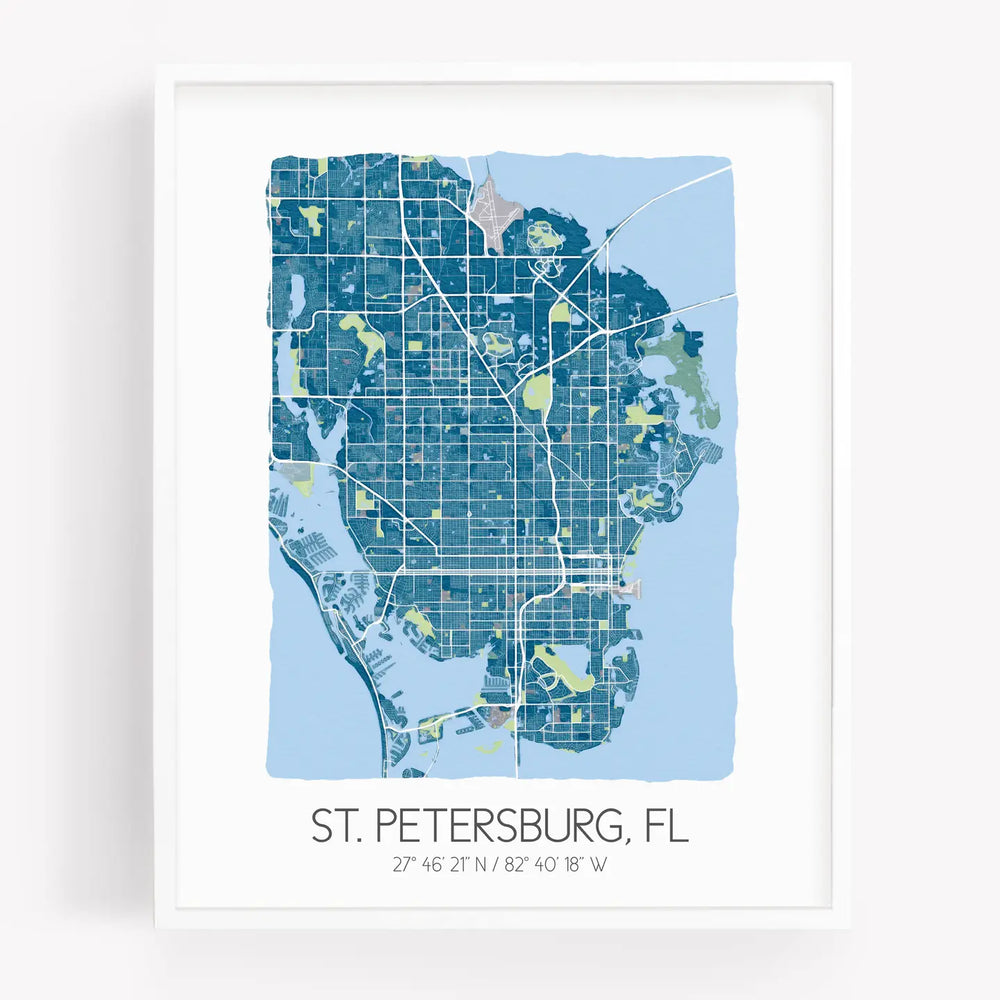 The St. Petersburg Florida Map Prints by Sparks House Co. in the color blue