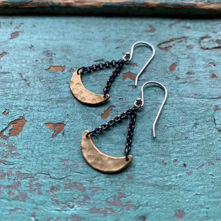 The Tiny Brass Crescent Dangle Earrings by Jennifer Kahn Jewelry