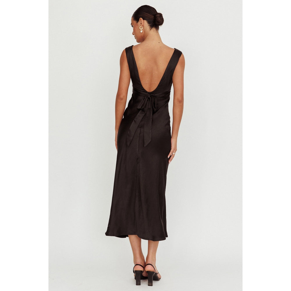 Black satin dress with bow detail