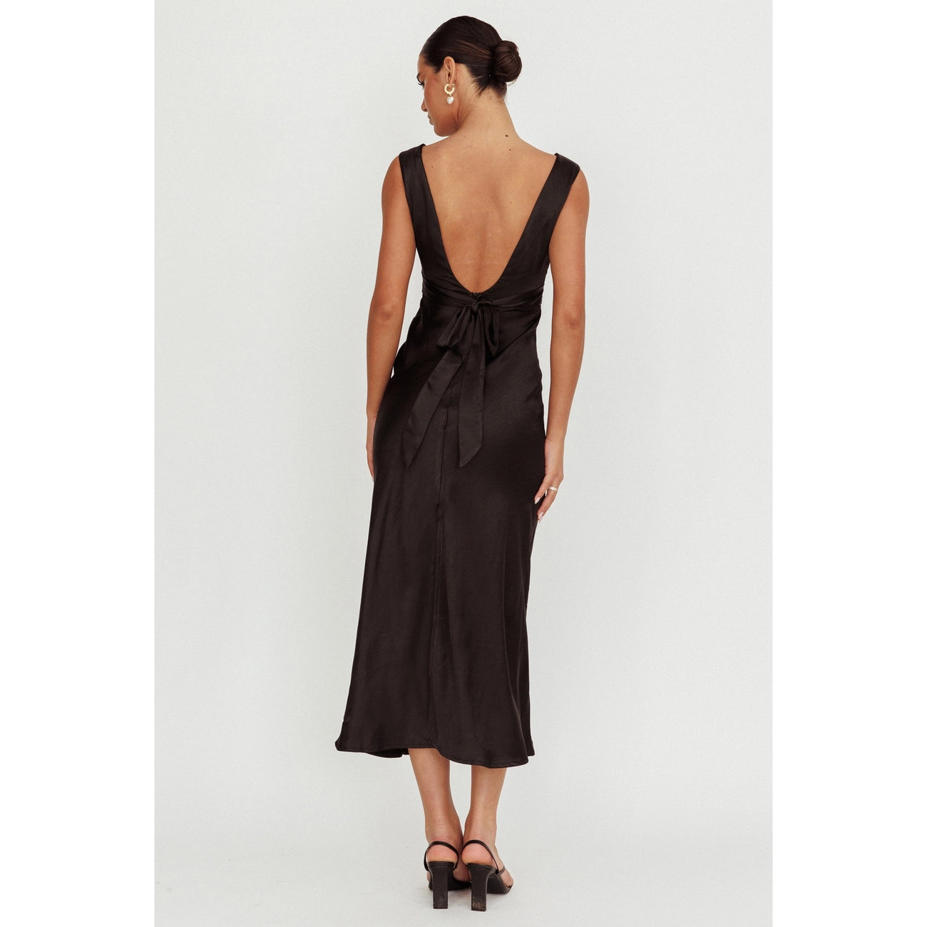 Black satin dress with bow detail