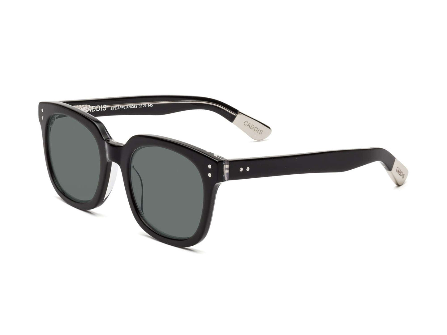 Side view of the Gloss Black Jockamo Polarized Sunglasses by CADDIS