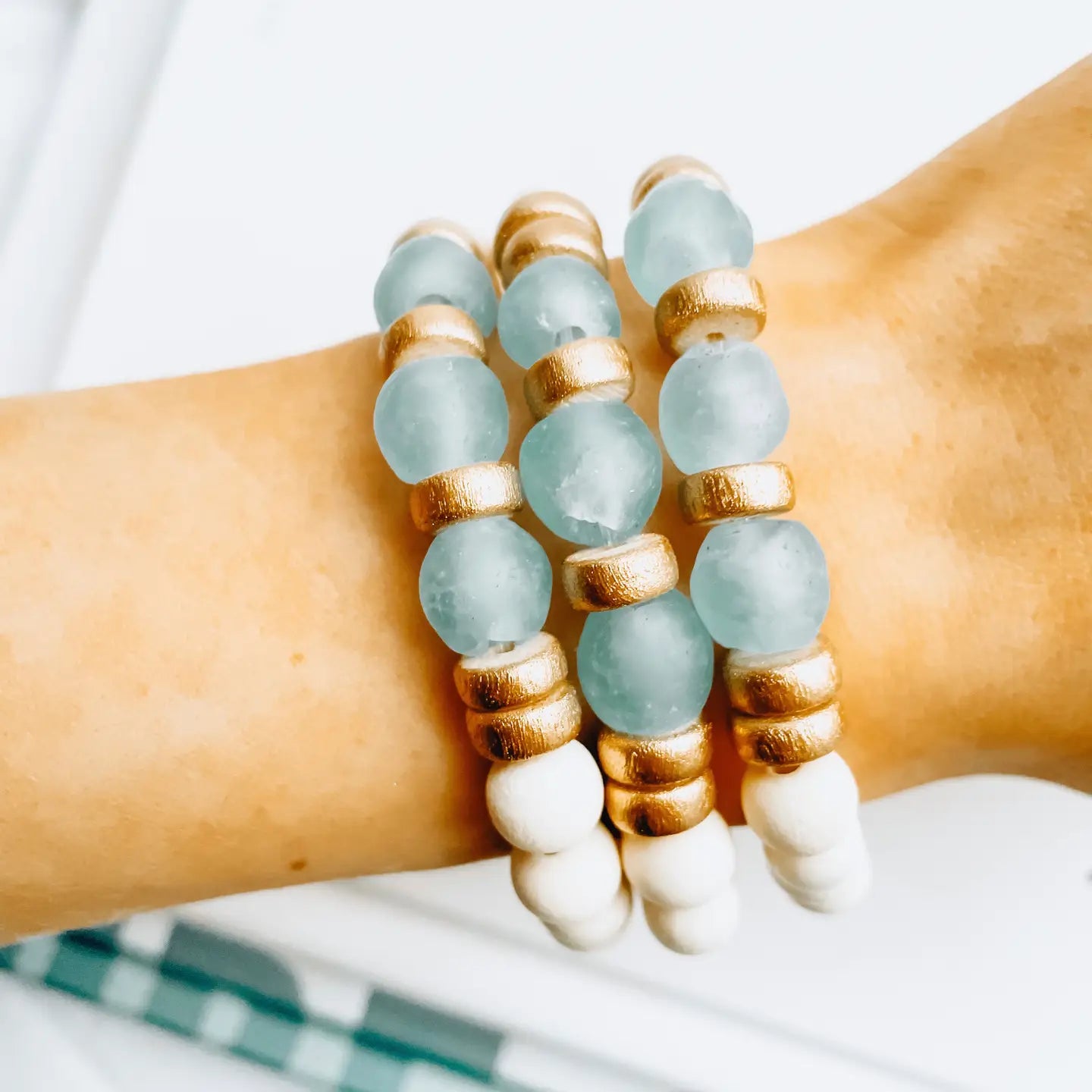  Cerulean Blue Recycled Sea Glass Bracelet by Forever Faye,