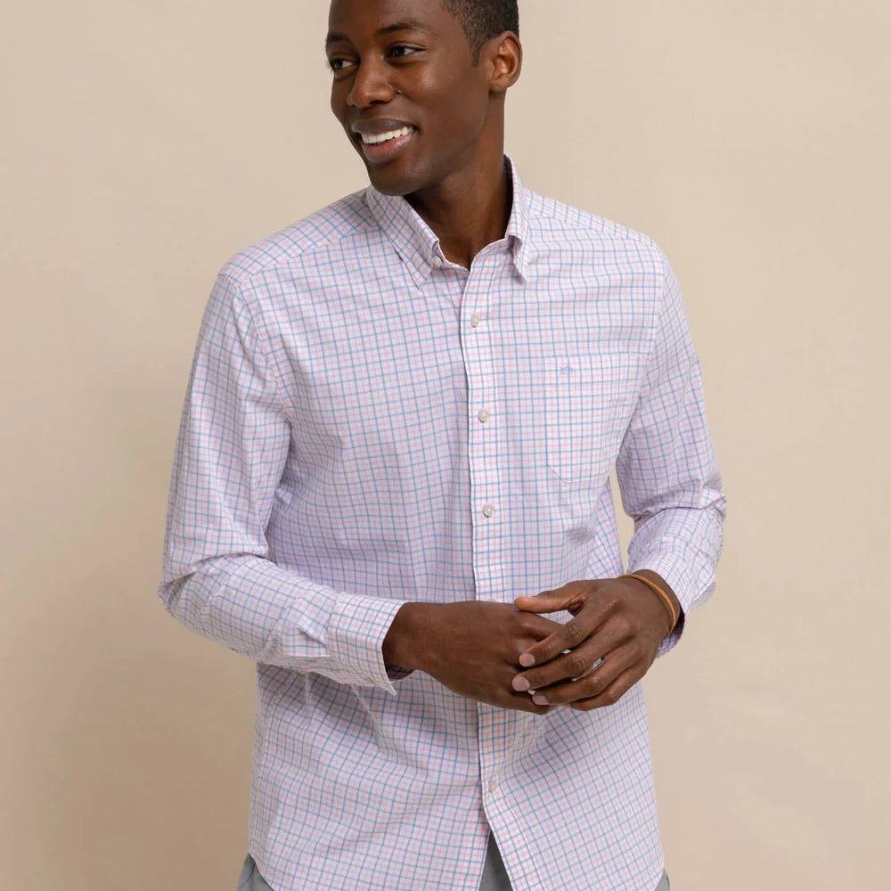 Southern Tide's Charleston Larkin Check Sport Shirt in the color Pale Rosette Pink