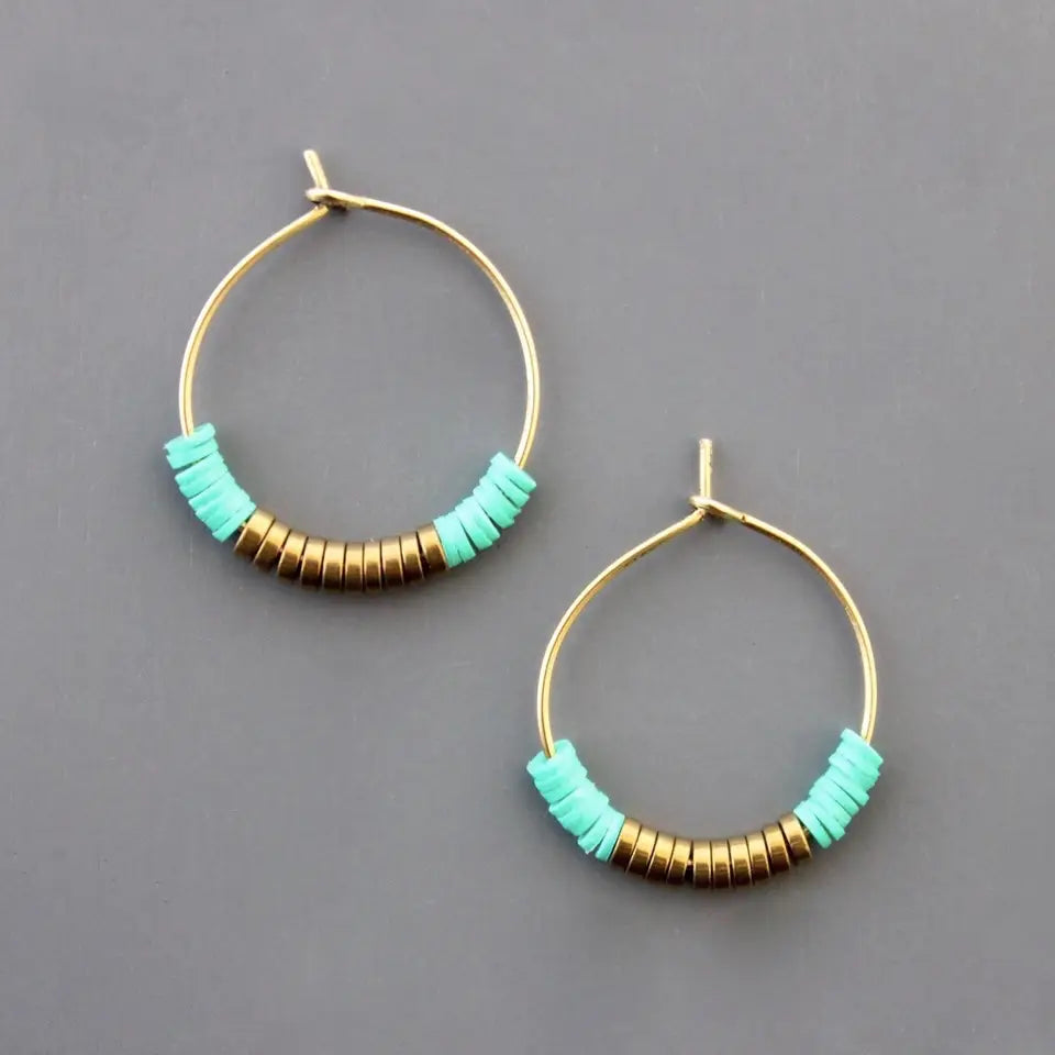 The Green and Gold Hoop Earrings by David Aubrey Jewelry at Harbour Thread.