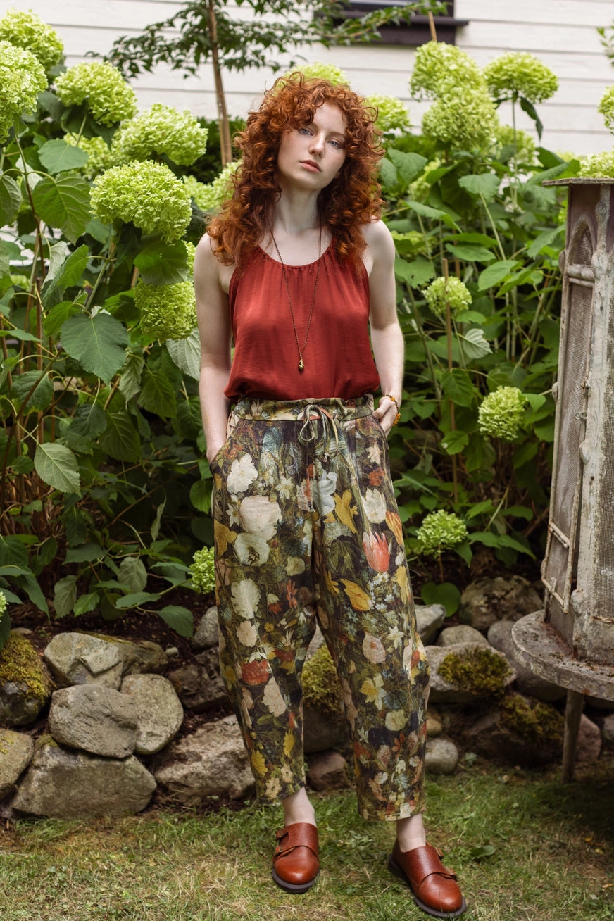 Front view of the I Dream in Flowers Cropped Artist Pants by Market of Stars