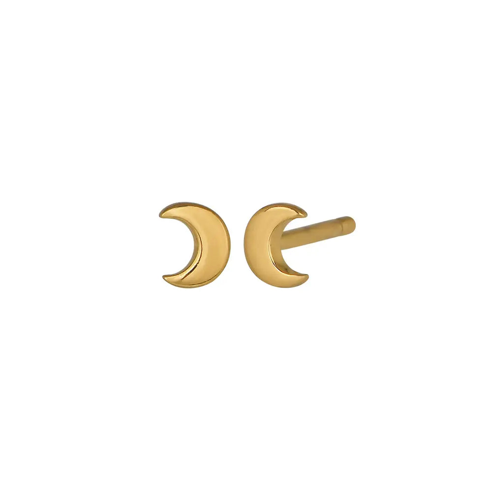 Moon Stud Earrings in Gold by The Land Of Salt