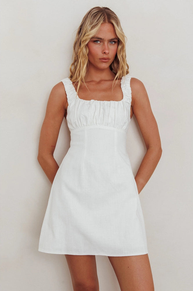 
                      
                        White square neck babydoll mini dress
                      
                    