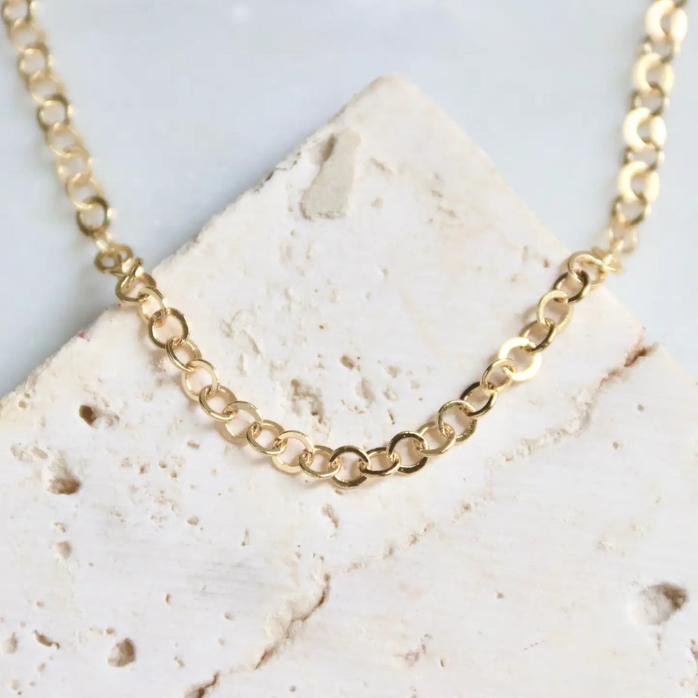 Detail on the Mesa Blue Circle Chain Necklace