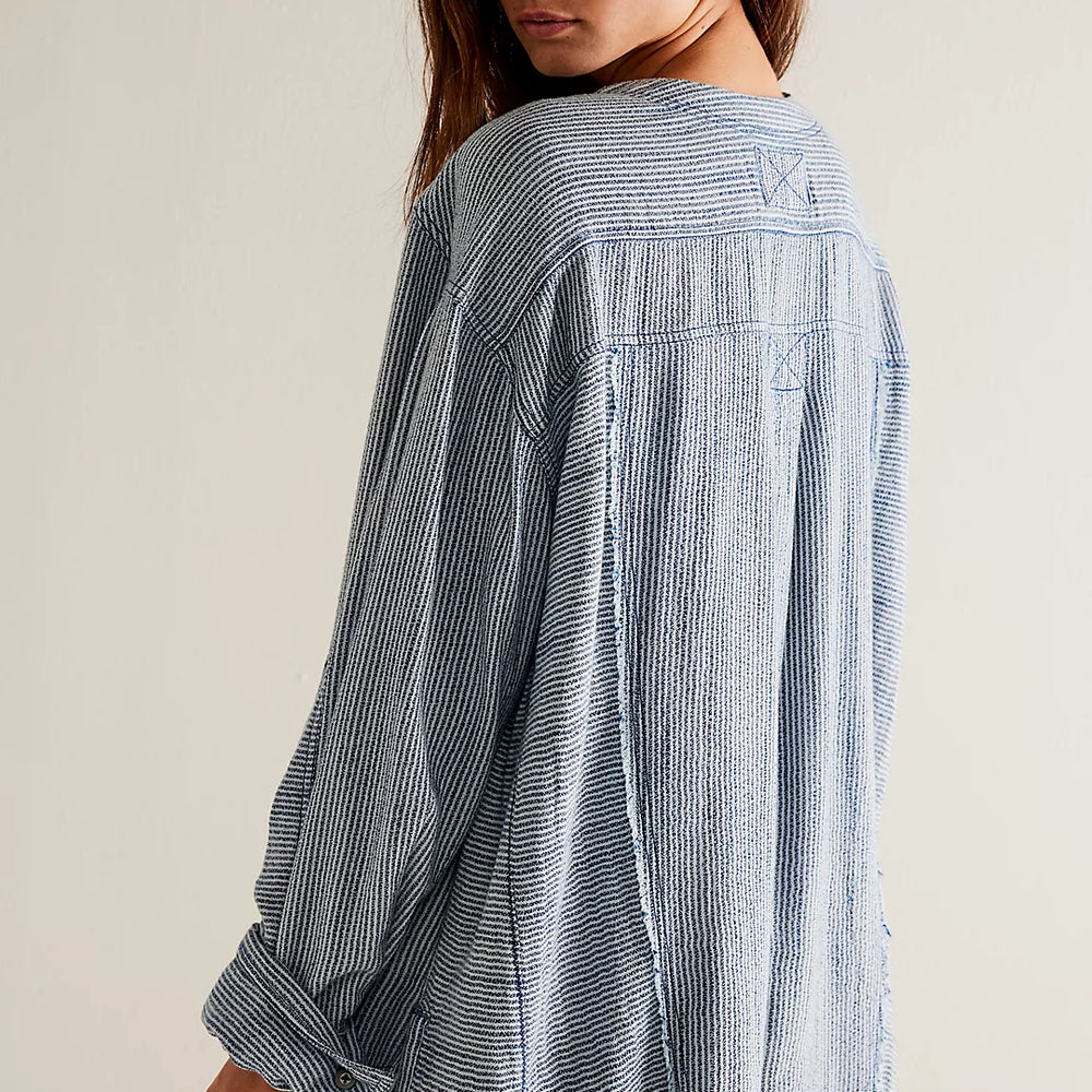 
                      
                        Free People's By The Shore Shirt offers an oversized fit and exposed seaming detail
                      
                    