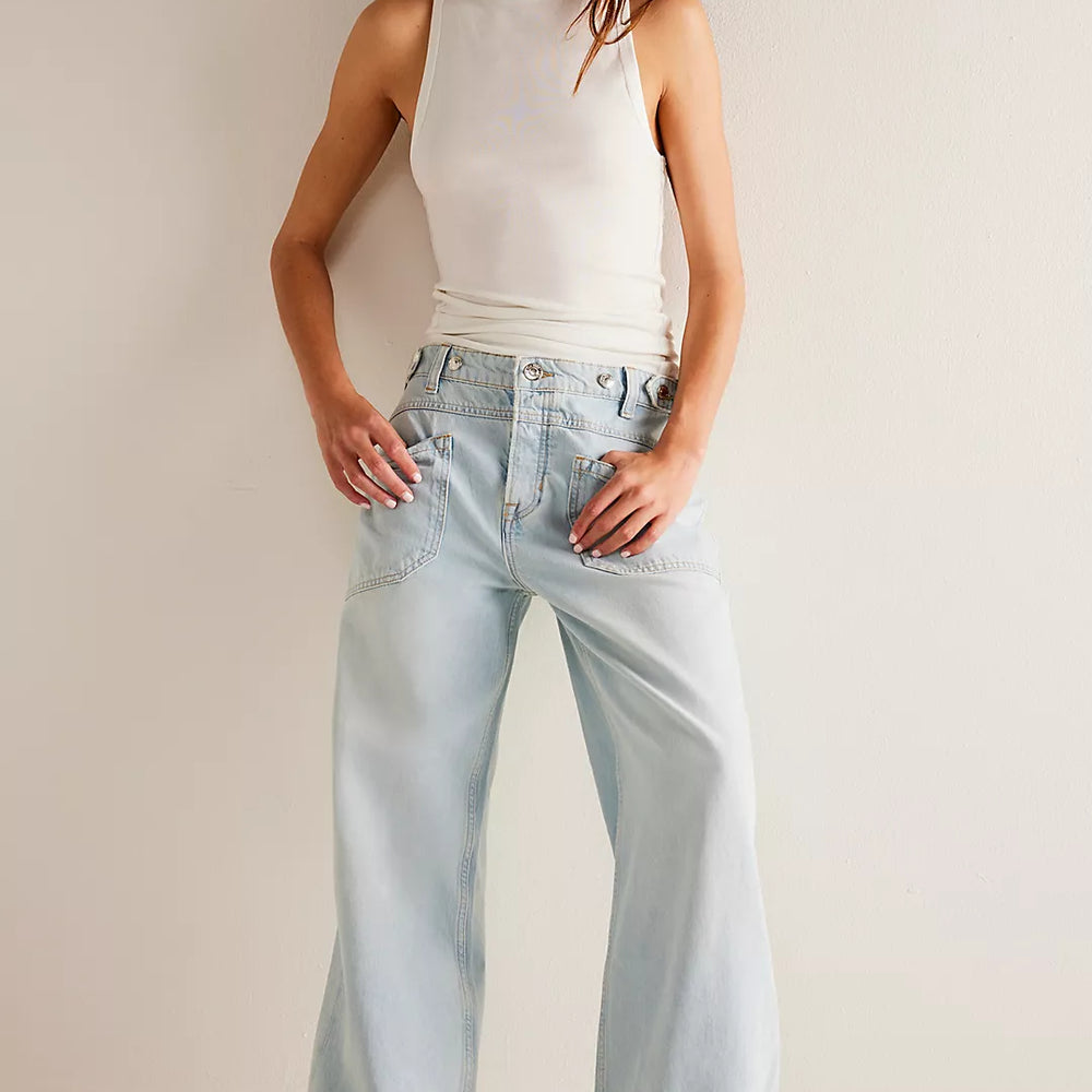 
                      
                        The light wash Palmer Cuffed Jean by Free People in the color Daydream Blue
                      
                    