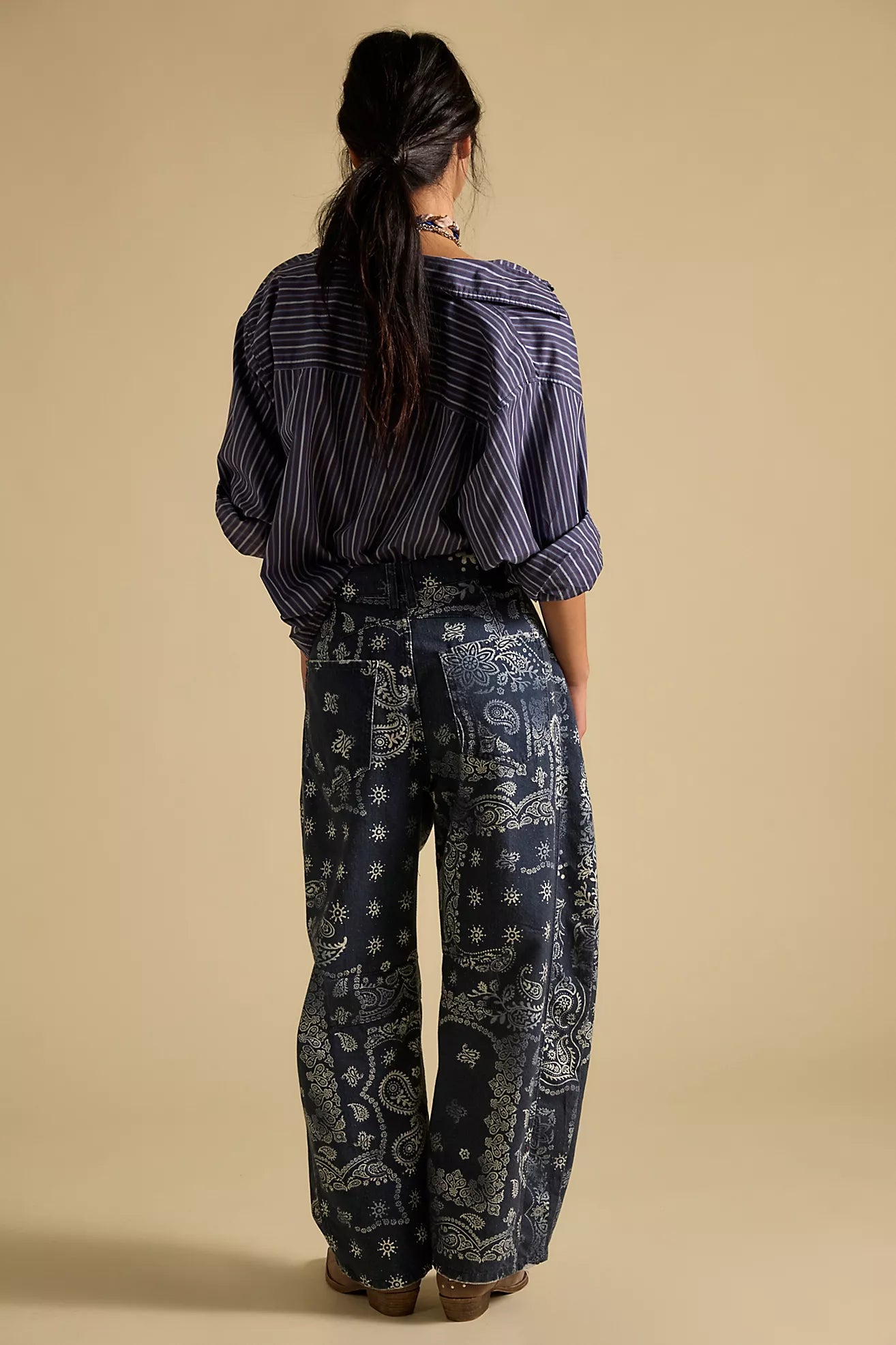 Free People Good Luck Printed Barrel Jean