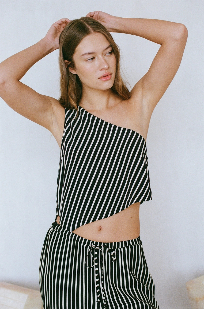 Shop this chic Striped One Shoulder Tie Top at Harbour Thread for effortlessly summer style