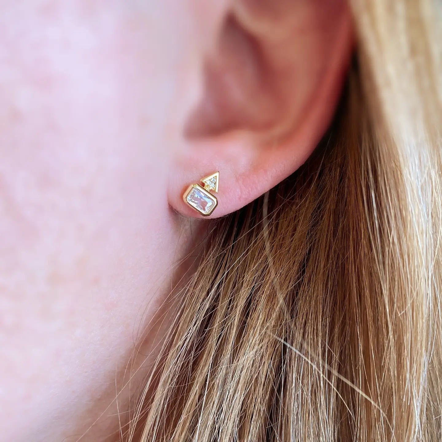 18k Gold Filled Geometric Stud Earrings with Cubic Zirconia Stones