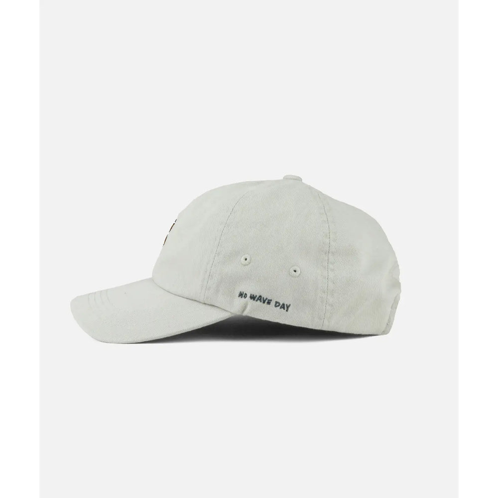 
                      
                        Light gray baseball cap with "no wave day" text
                      
                    