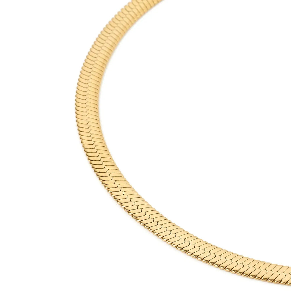 
                      
                        Design detail on the Samara Gold Snake Chain Necklace by Arms of Eve
                      
                    