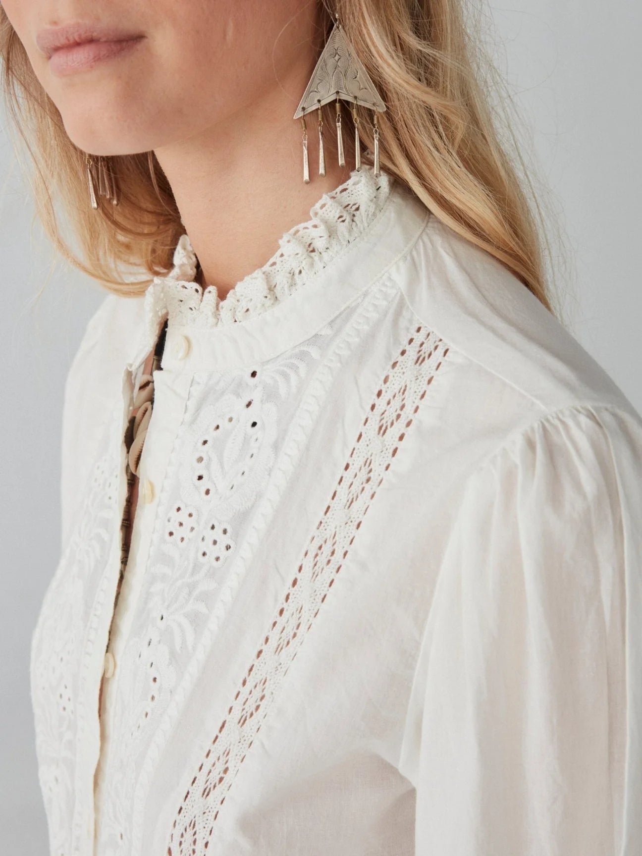 Top design detail on the Emmanuelle Blouse by Maison Hotel 