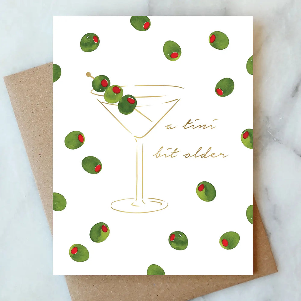 The Martini Olives Birthday Greeting Card by Abigail Jayne Design at Harbour Thread. 