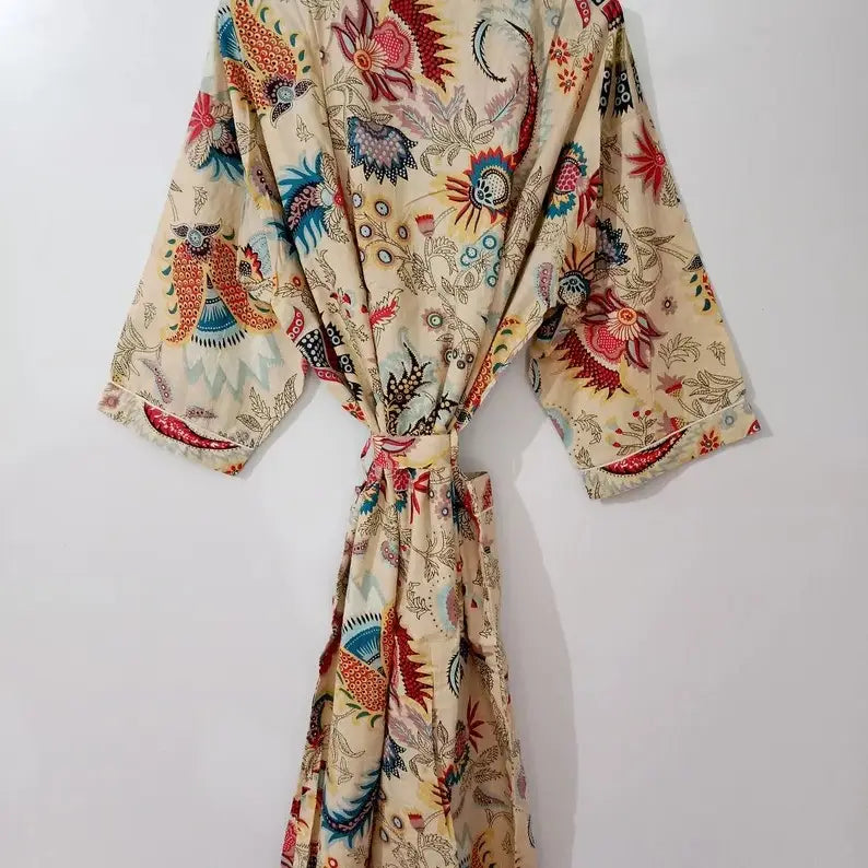 
                      
                        Back view of the Indian Block Print Kimono Robe
                      
                    