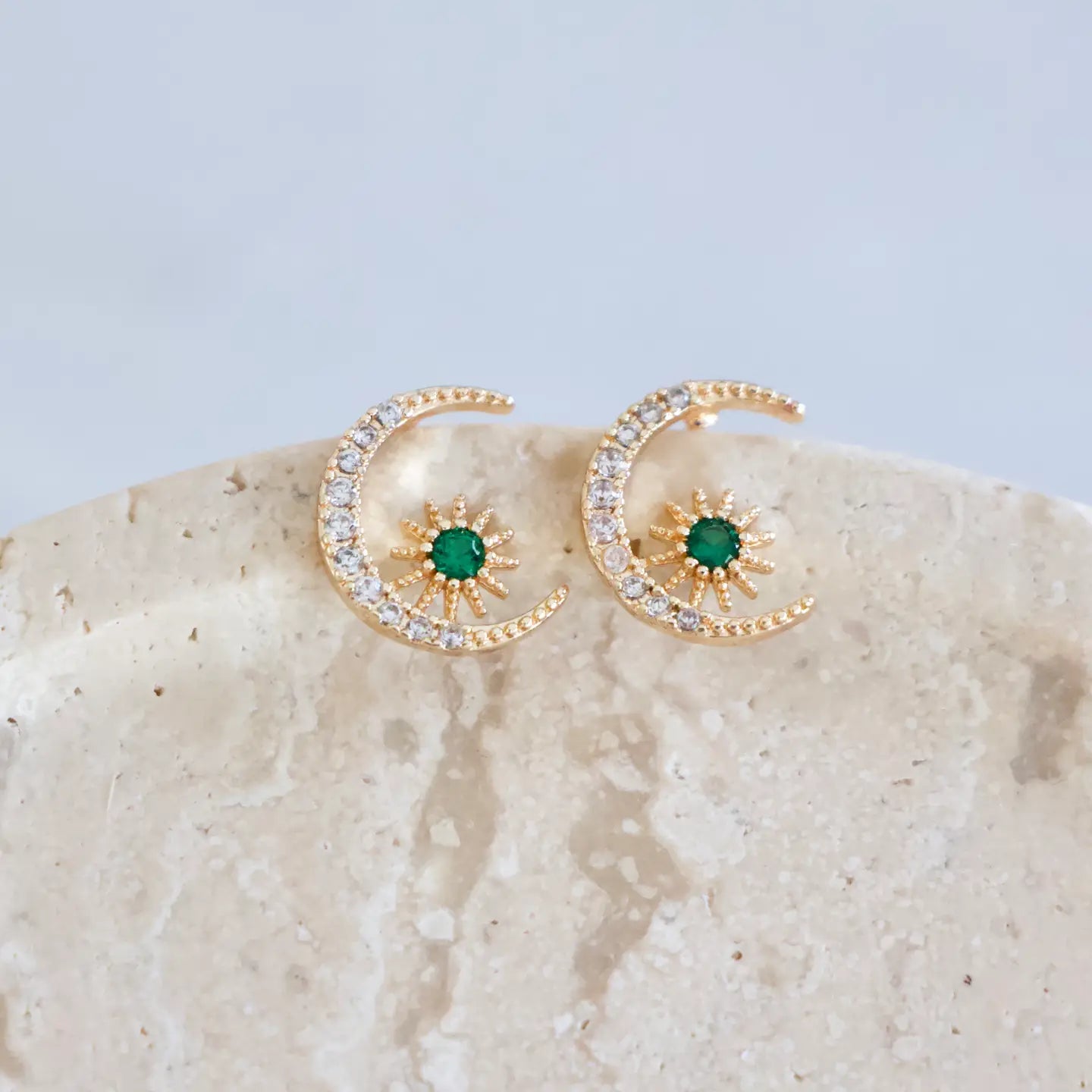 Find the Emerald Green Moon and Star Stud Earrings from Mesa Blue at Harbour Thread.