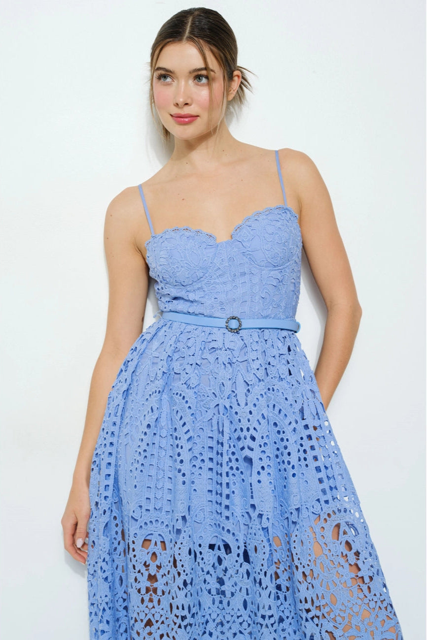 Blue lace maxi dress