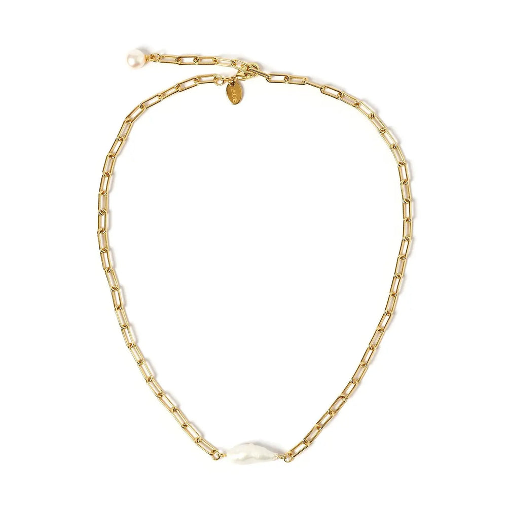 The Cecilia Gold and Pearl Necklace by Arms of Eve.&nbsp;