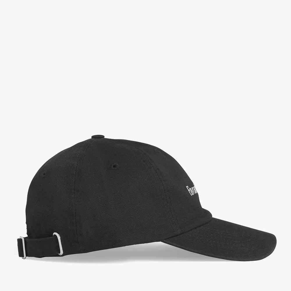 
                      
                        Black cap with a brand logo on a white background
                      
                    