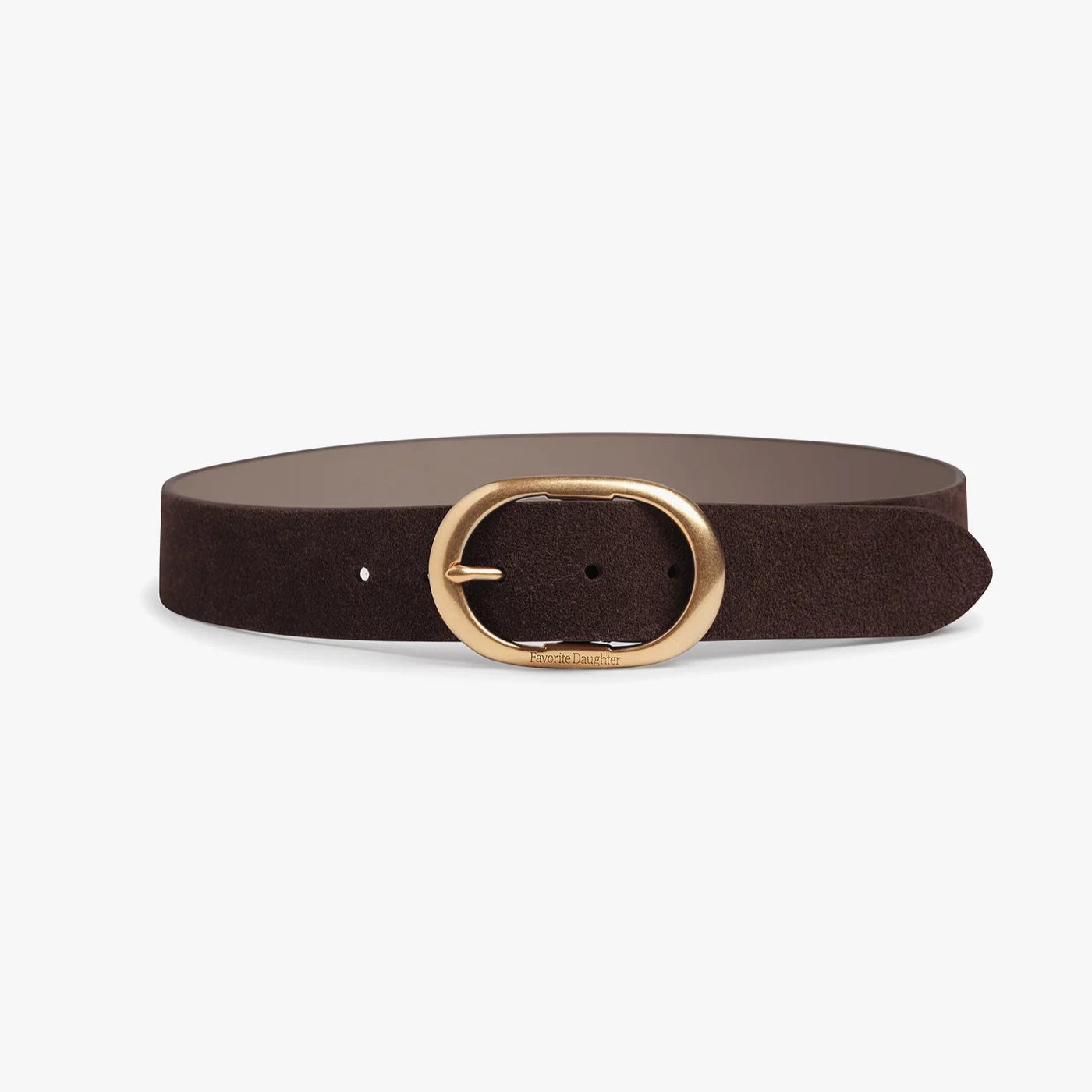 The Suede Jean Belt in the color Chocolate/Antique Brass
