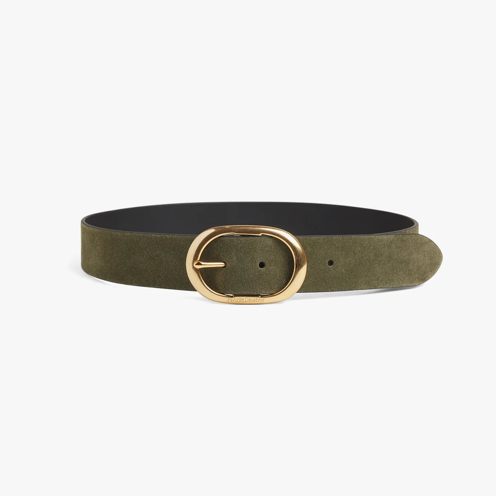 
                      
                        The Suede Jean Belt in the color Smoketree/Antique Brass
                      
                    