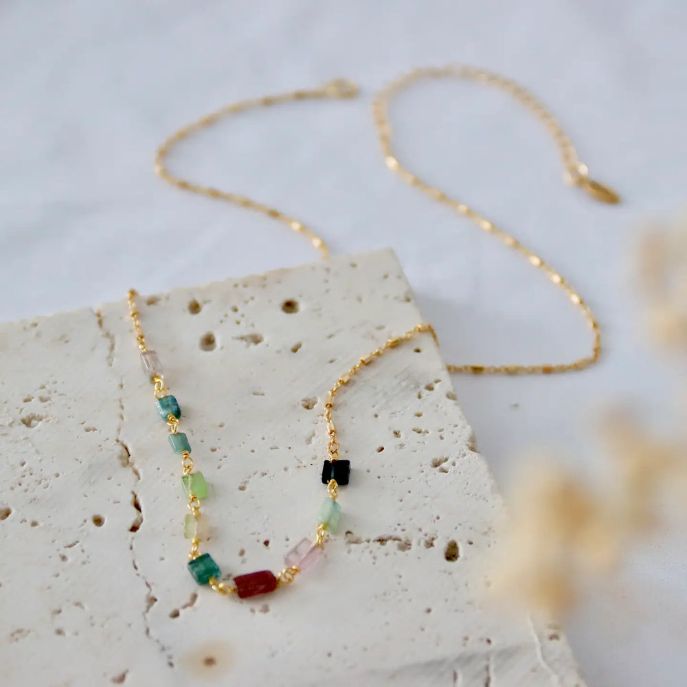 The Tourmaline Chip Necklace by Mesa Blue.&nbsp;