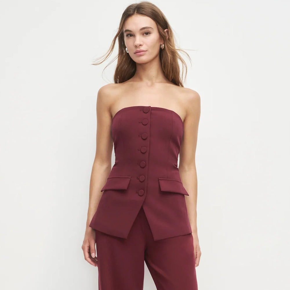 A woman wearing The Dream Phoebe Bustier Top by Favorite Daughter