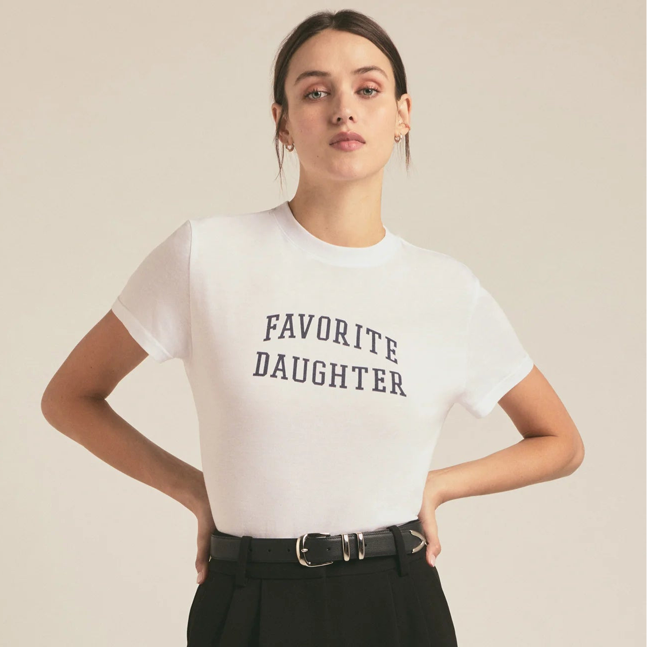 Favorite Daughter Cropped Collegiate Tee in White