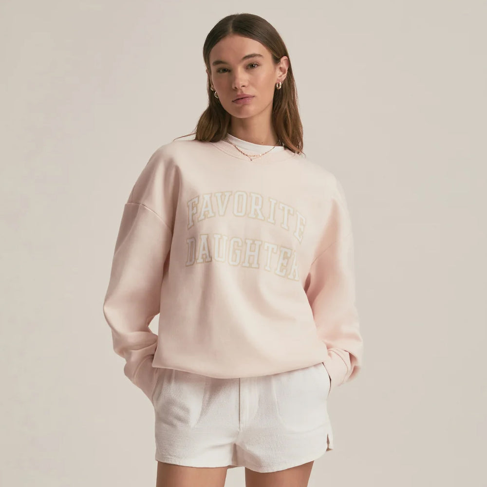 The Favorite Daughter Collegiate Sweatshirt is available at Harbour Thread in the color Rosewater/Snow White
