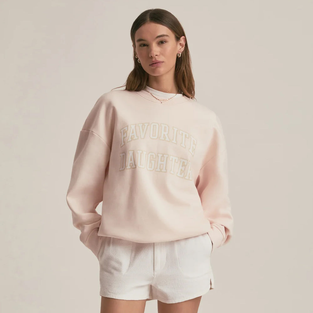 The Favorite Daughter Collegiate Sweatshirt is available at Harbour Thread in the color Rosewater/Snow White
