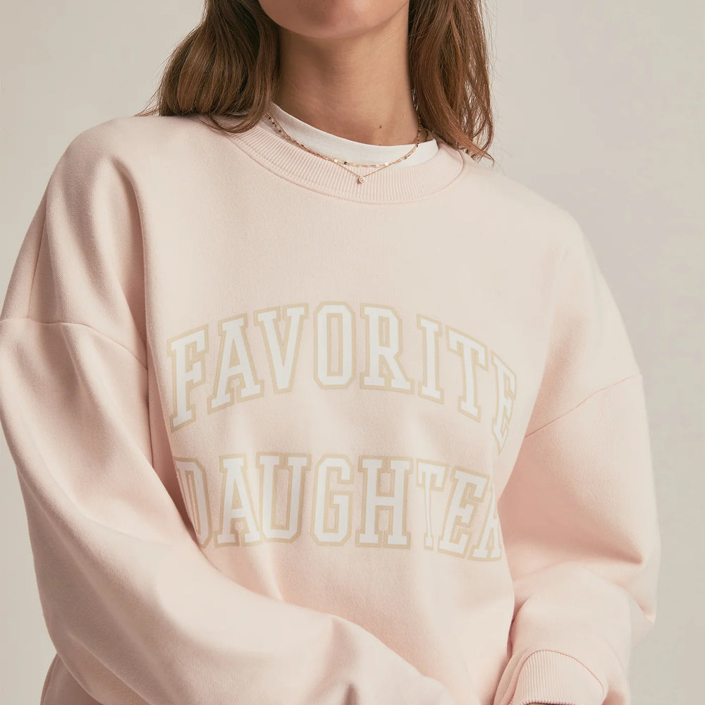 The Favorite Daughter Collegiate Sweatshirt is available at Harbour Thread in the color Rosewater/Snow White
