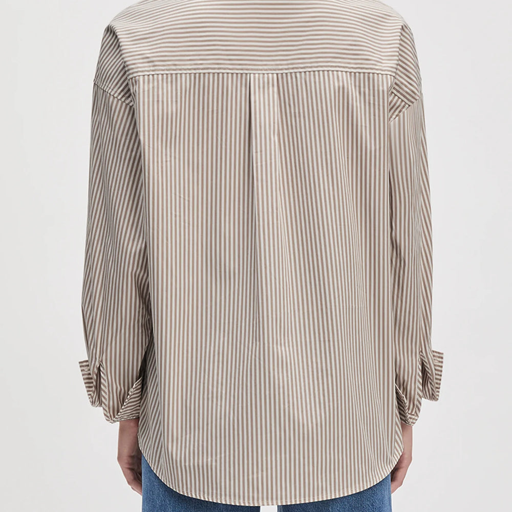 
                      
                        Favorite Daughter The Beau Shirt in Mocha Stripe
                      
                    