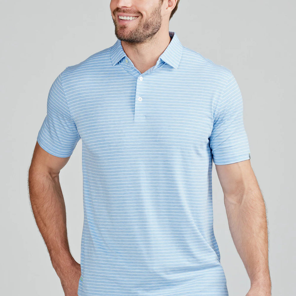 The Polar Heather and White Cloud Lightweight Polo Brookline Stripe by Tasc Performance