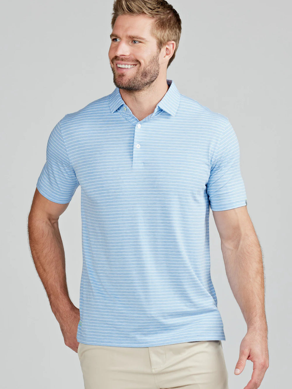 The Polar Heather and White Cloud Lightweight Polo Brookline Stripe by Tasc Performance