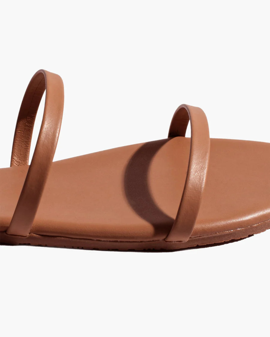 brown leather two strap sandal