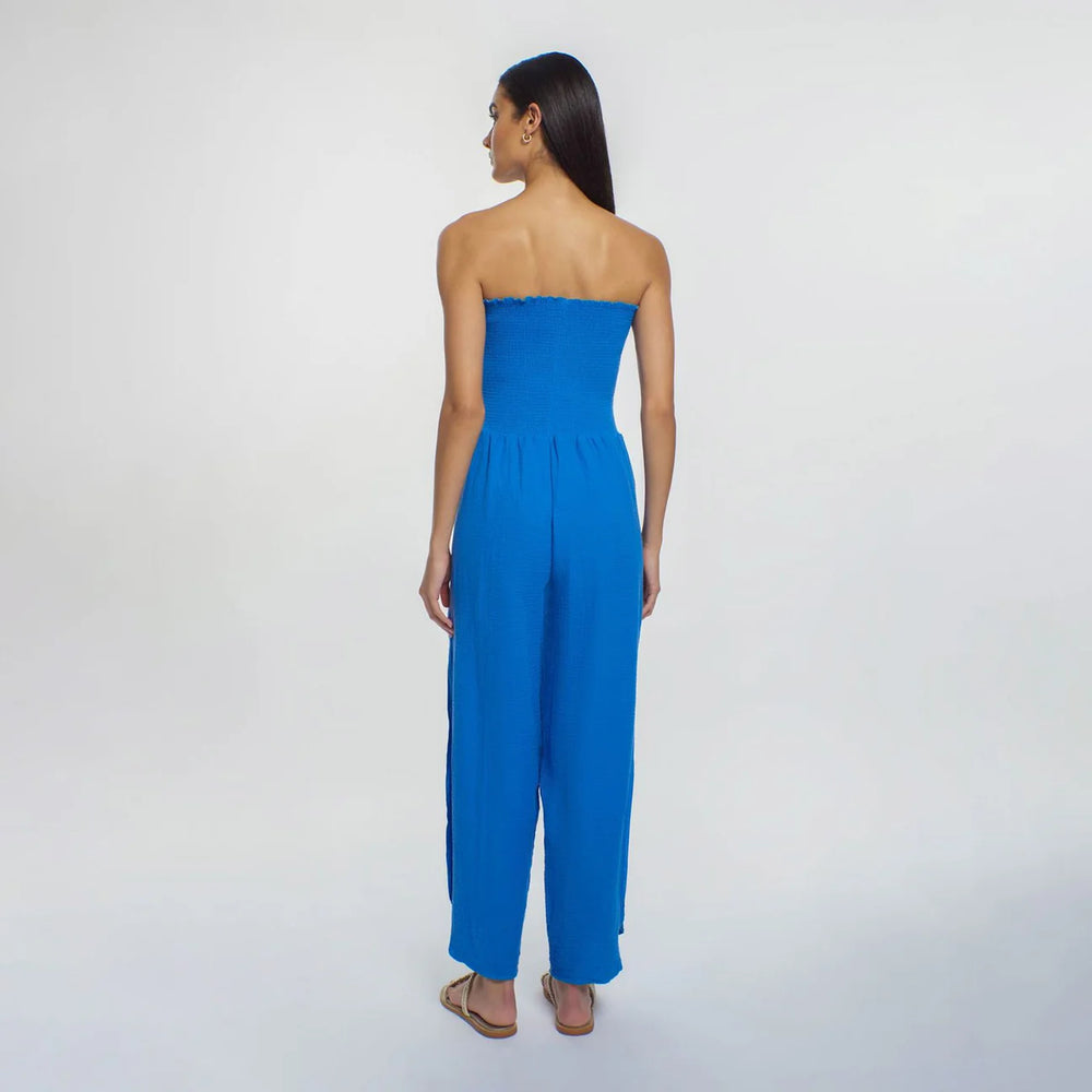 Back view of the Lazuli Blue Iris Harriet Jumpsuit by Peixoto