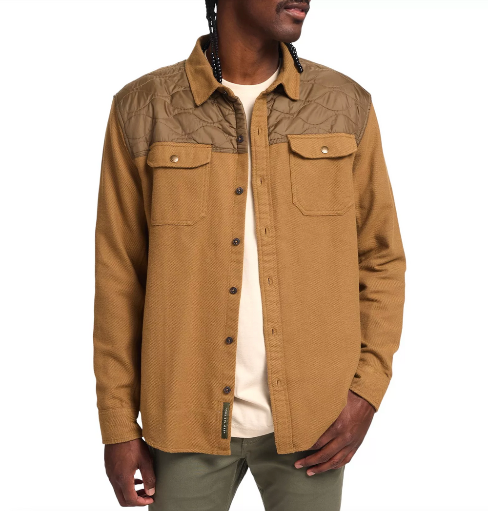 Front view of the Teak Quintana Quilted Flannel by Howler Brothers