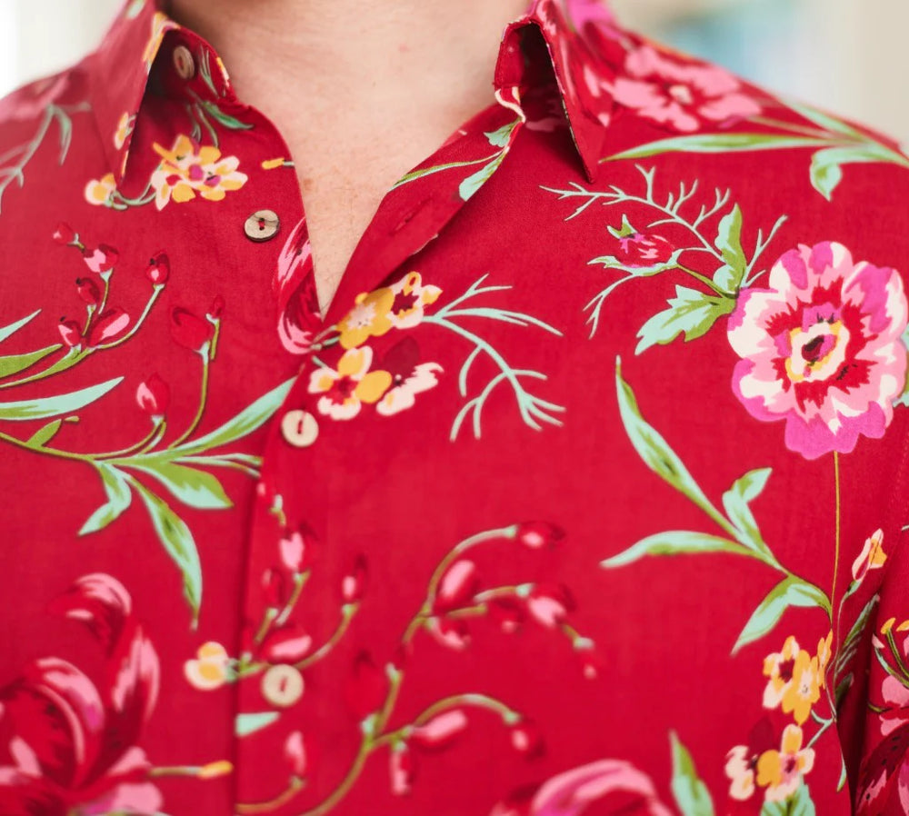 
                      
                        Design detail on the floral print Bocas Short Sleeve Button Up Shirt by One World Brothers
                      
                    