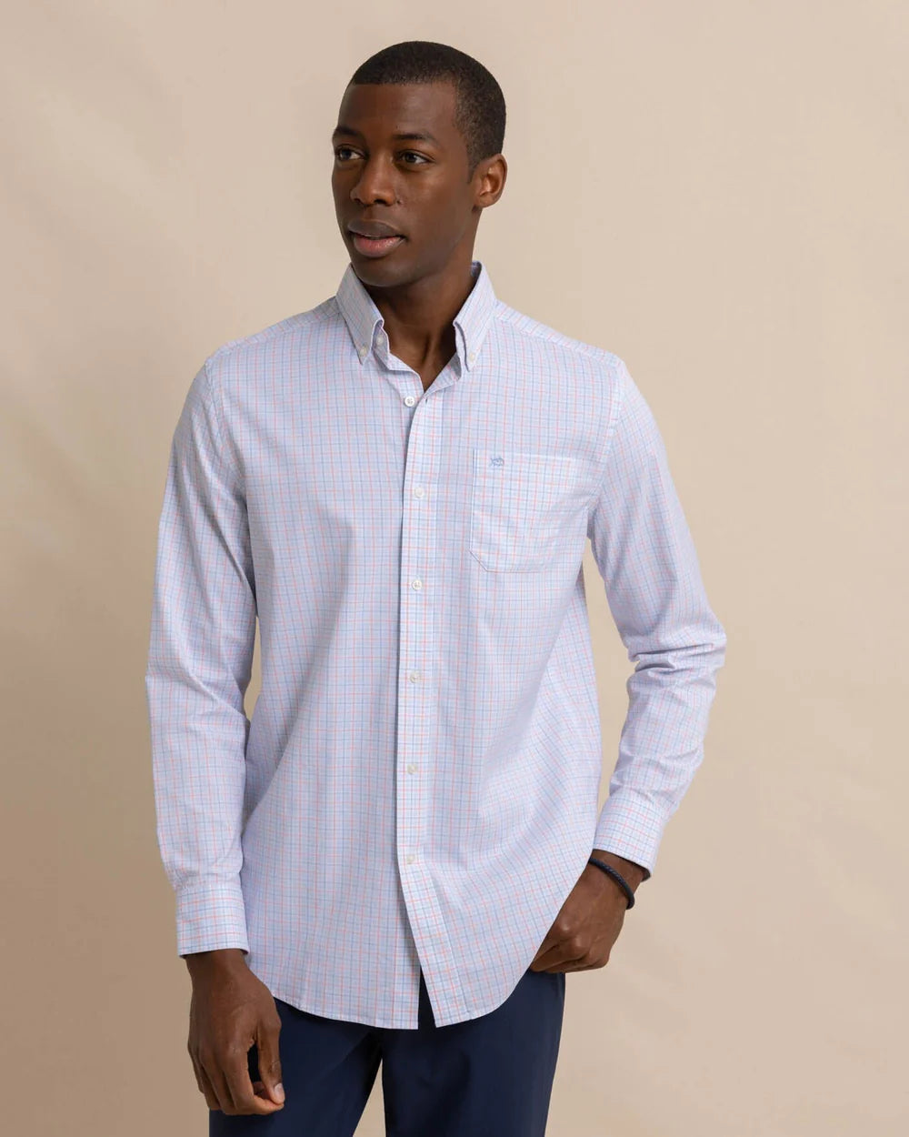 Southern Tide's Intercoastal Falls Park Plaid Sport Shirt in the color Clearwater Blue