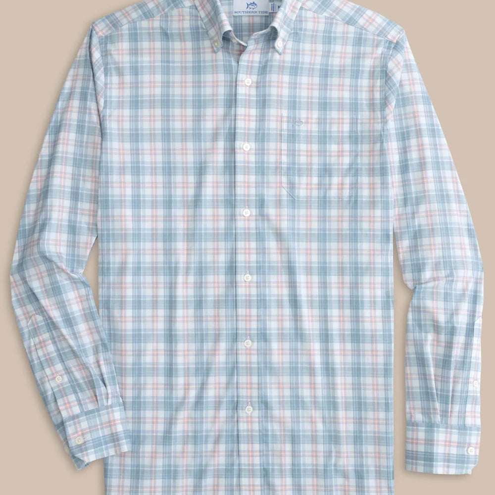 Southern Tide's Intercoastal West End Plaid Long Sleeve Sport Shirt in the color Subdued Blue