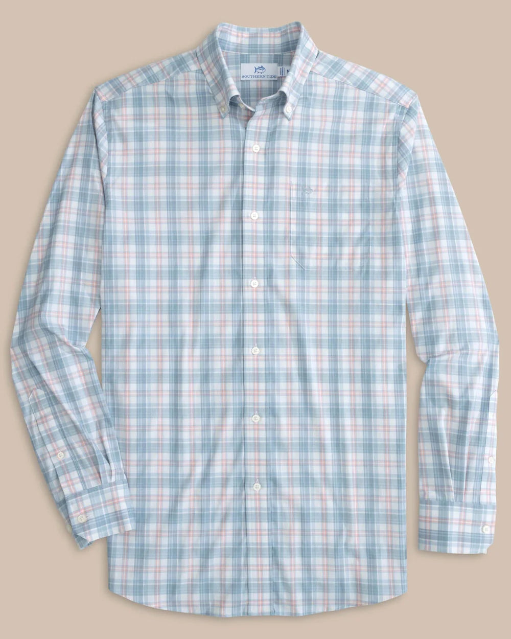 Southern Tide's Intercoastal West End Plaid Long Sleeve Sport Shirt in the color Subdued Blue