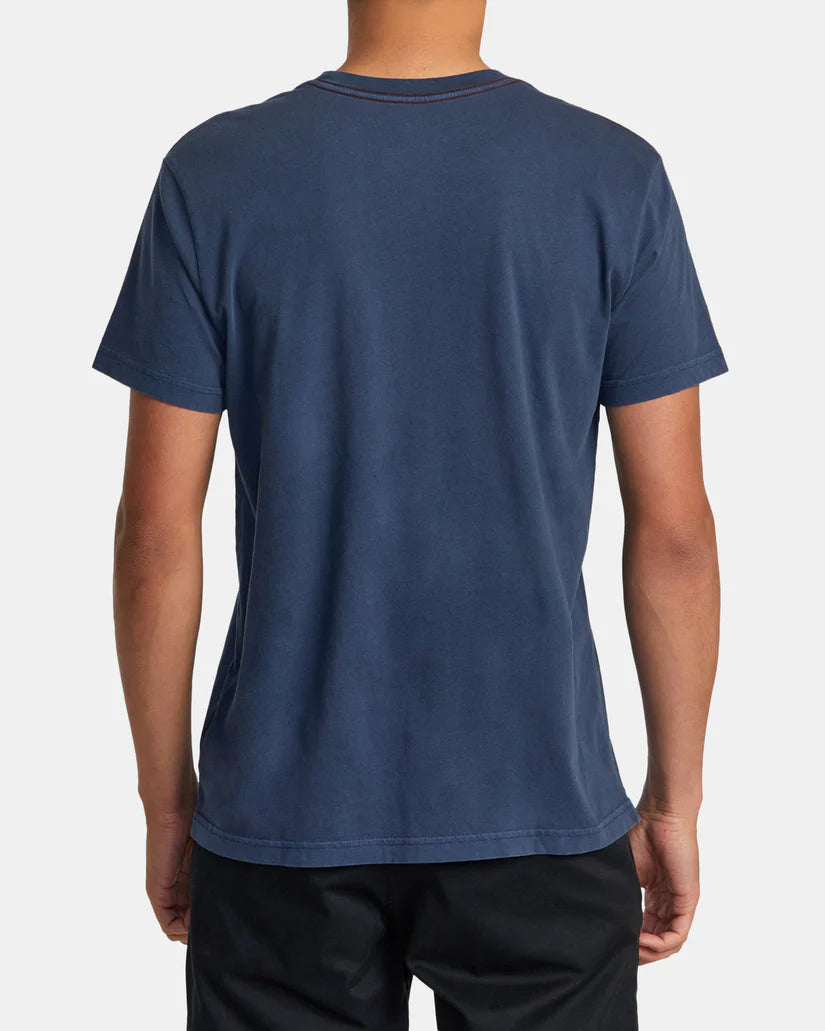 Back view of RVCA's PTC II Pigment Short Sleeve Tee in the color Moody Blue