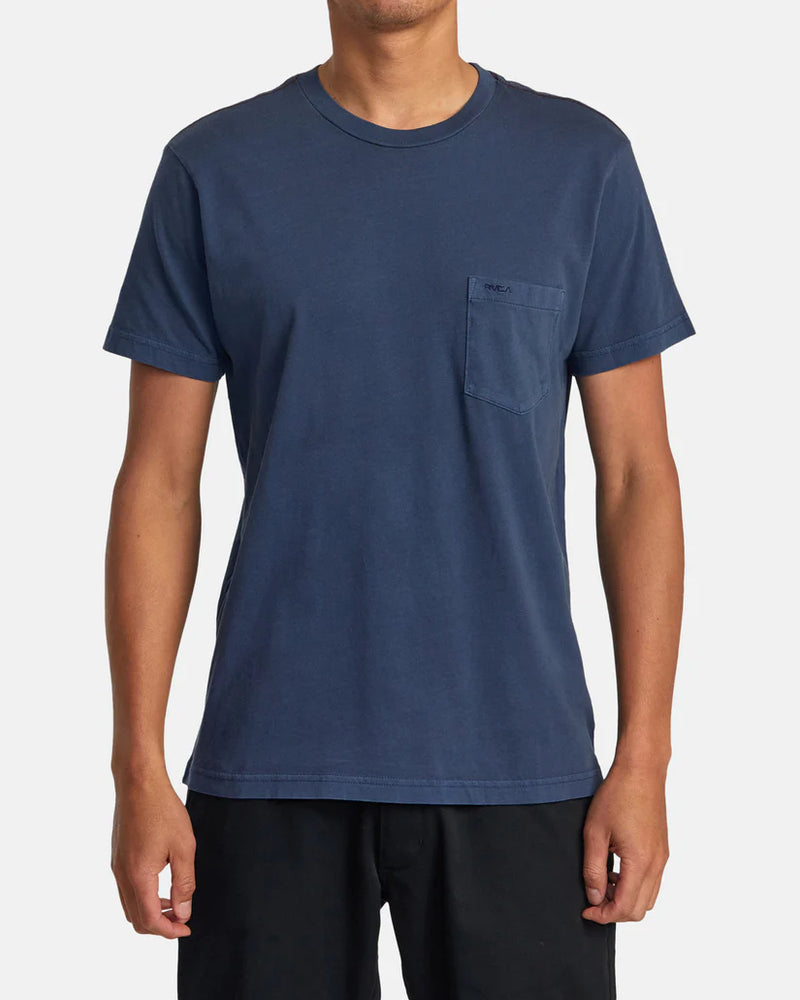 
                      
                        RVCA's PTC II Pigment Short Sleeve Tee in the color Moody Blue
                      
                    