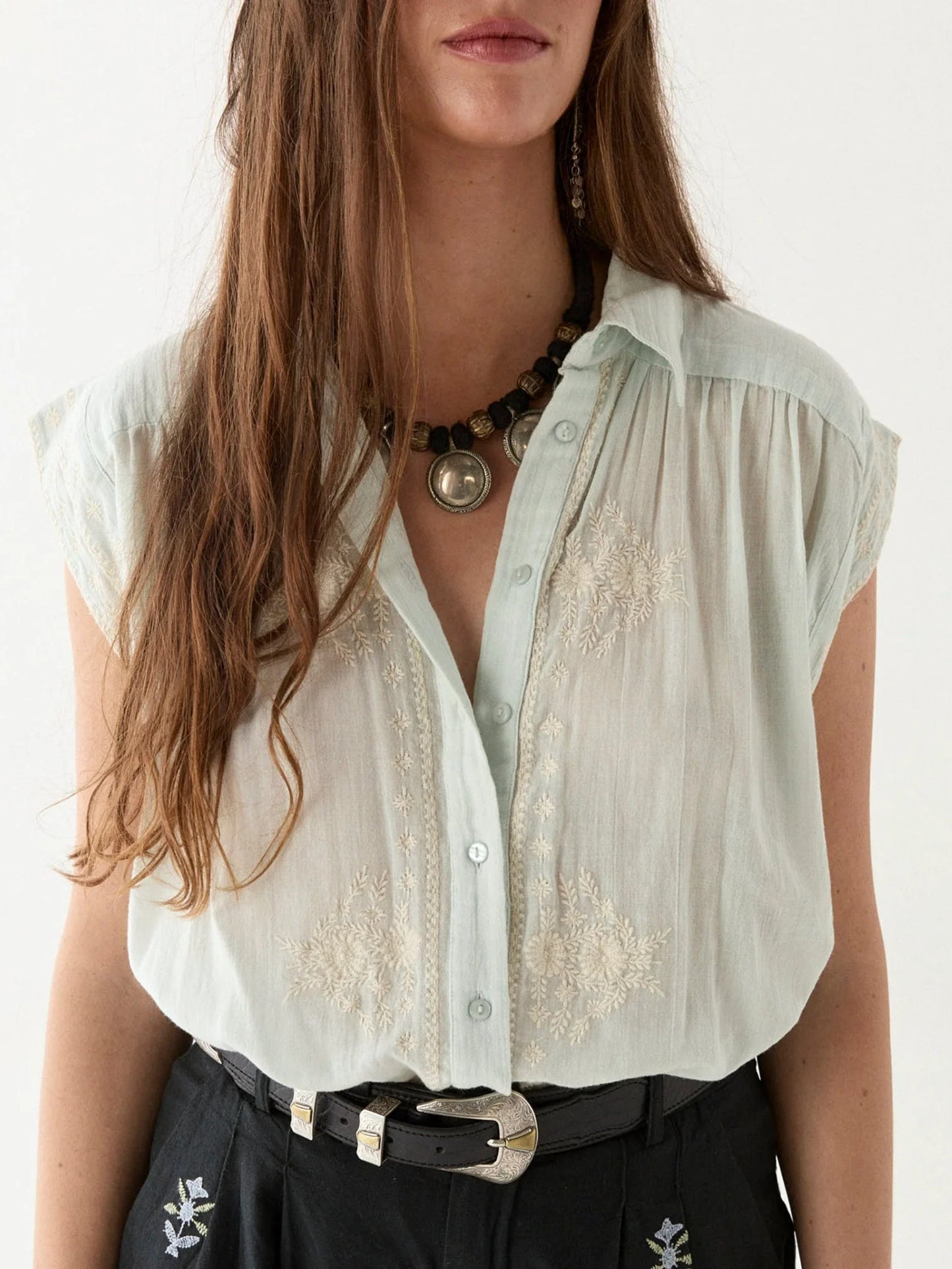 Shop the vintage-inspired Daisy Azzuro Mafalda Blouse by Maison Hotel at Harbour Thread 