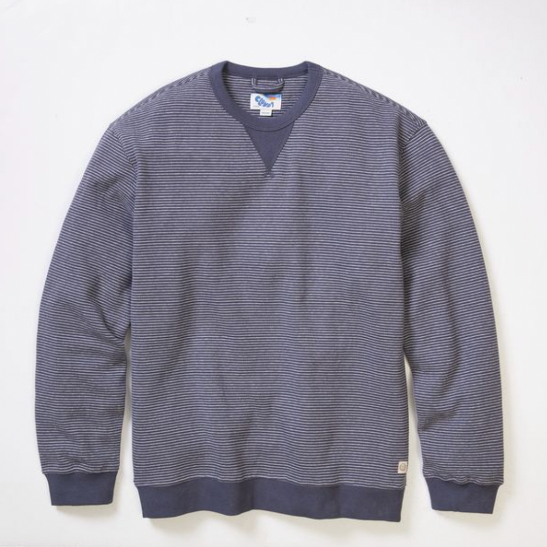 Marine Layer Cloud 9 Relaxed Crew Fleece in Navy Mini Stripe