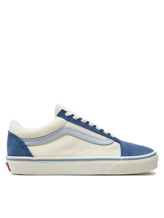 
                      
                        Side view of the Vans Women's Old Skool Sneakers in the color Multi Block Blue
                      
                    