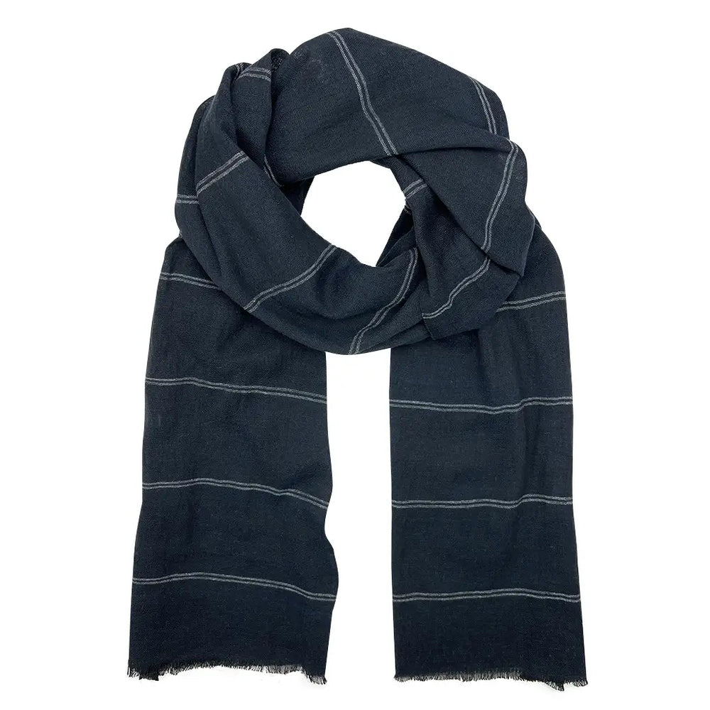 
                      
                        The Slate + Salt Earthy Striped Scarf in Navy
                      
                    